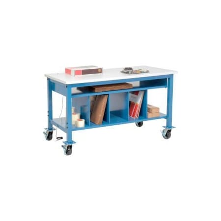 Global Equipment Mobile Packing Workbench W/Lower Shelf Kit, ESD Square Edge, 60"W x 30"D 244211A